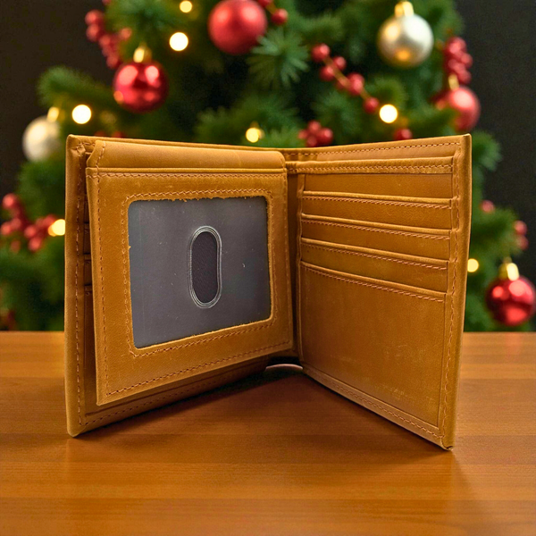 Custom Engraved Crazy Horse Leather Wallet – Tan