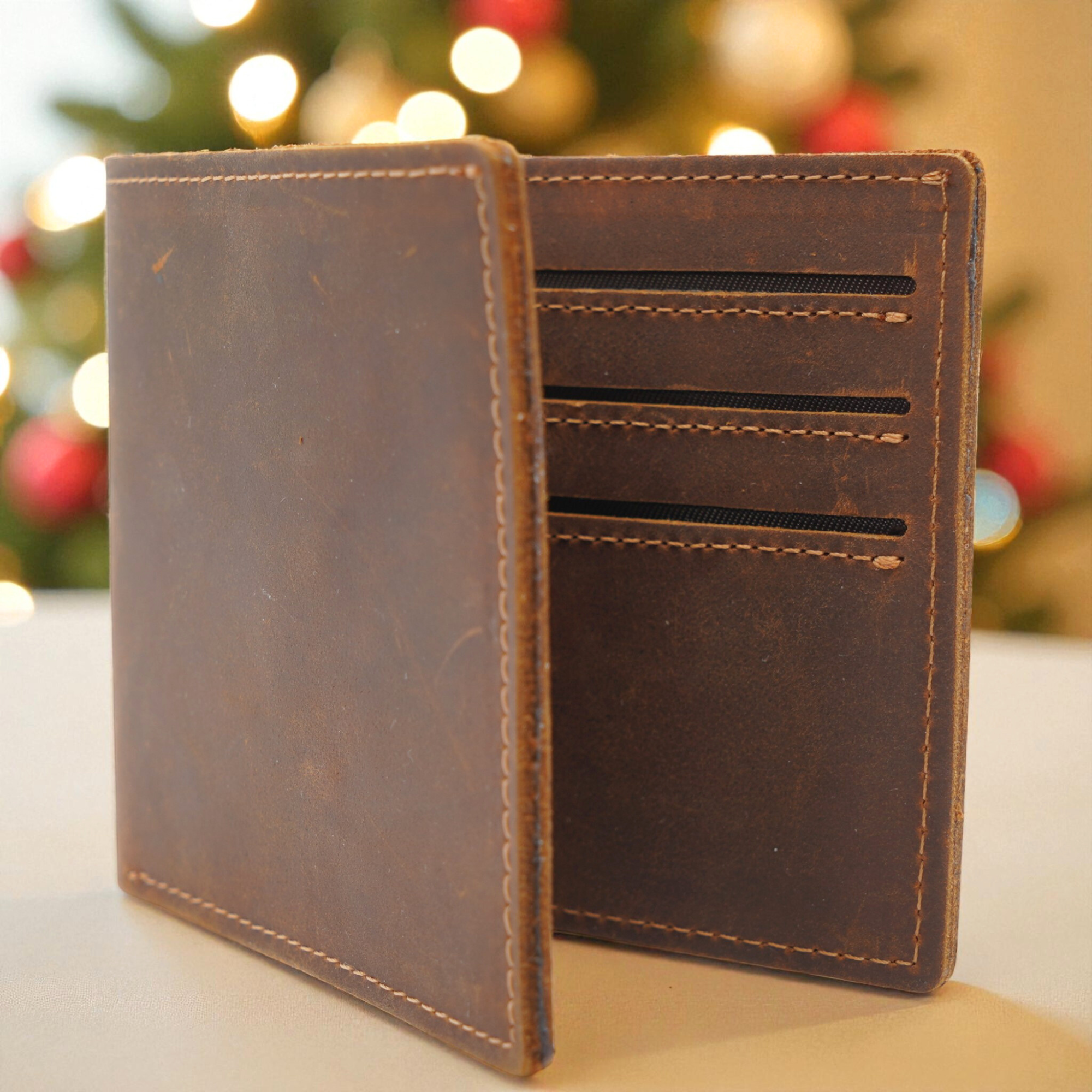 Custom Engraved Brown Leather Wallet